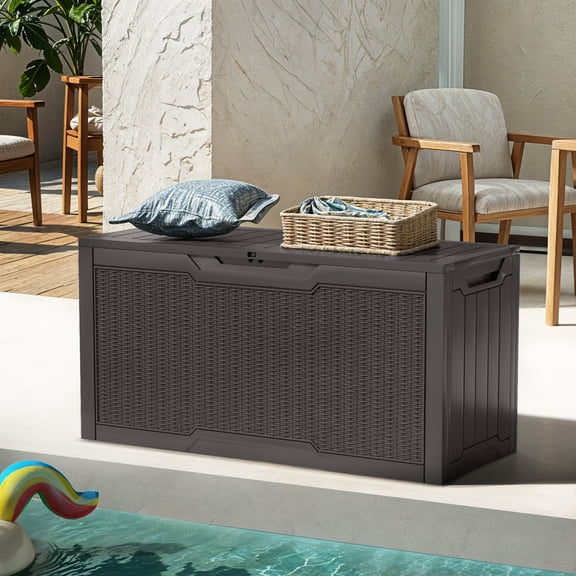 ModFusion 80-Gallon Outdoor Storage Box – Waterproof Patio Deck Garden Pool Table Seat Bench, Brown