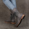 thumbnail image 5 of J-596 Gray Womens Mid Calf Boots Lace Up Round Toe Chunky Heel Casual Winter Fall Comfortable Shoe For Women, 5 of 7