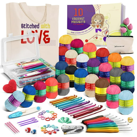 Kit de Crochet pour Débutants Adultes â&&&147; Kit de Crochet Débutant pour Adultes et Enfants, Ensemble de Crochet 80 Pcs avec Guide Pas à Pas et Livre de Projets, Cr