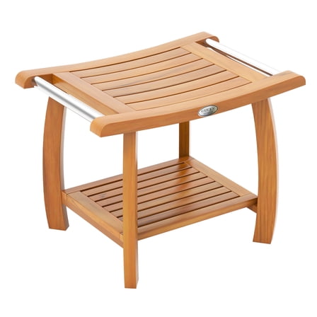 Giantex Teak Shower Stool, Wooden Small Shower Bench, Shower Bath Seat