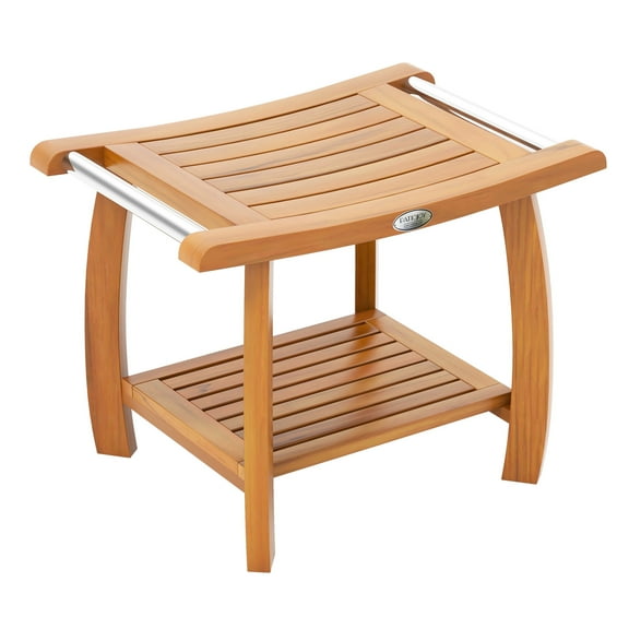 Giantex Teak Shower Stool, Wooden Small Shower Bench, Shower Bath Seat