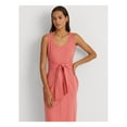 thumbnail image 3 of RALPH LAUREN Womens Coral Tie Slitted Unlined Heather Sleeveless Scoop Neck Midi Sheath Dress 6, 3 of 4