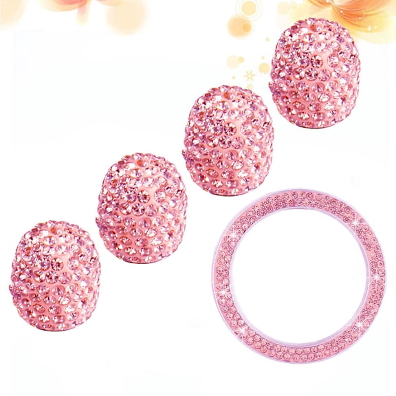 FOLOYORI 5Pcs Set Ignition Button Ring Pink Rhinestone ABS for Car Accessories Aesthetic 3.80x3.80x0.20In