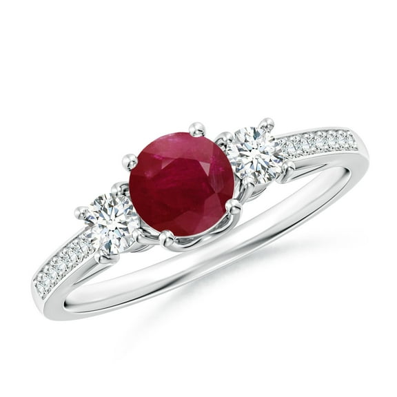 ANGARA Natural Classic Prong Set Ruby and Diamond Three Stone Ring in 14K White Gold for Women (Size-5mm) | July Birthstone, Birthday, Anniversary, Jewelry Gift for Women | Natural Ruby Ring