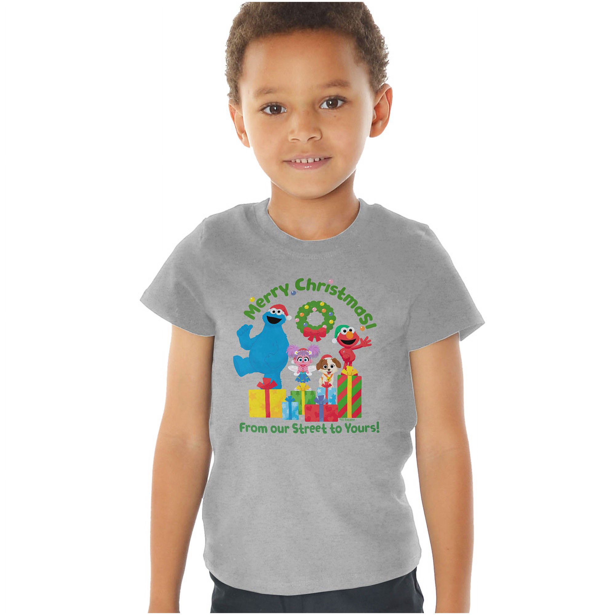 Sesame Street Merry Christmas, From Our Street To Yours Kids T Shirt (3) for Toddler Boys and Girls, Athletic Heather