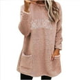 thumbnail image 2 of Ahabrexf Blouse, Women's Print Round Neck Winter Loose Solid Pocket Warm Long Sleeve Top, 2 of 4