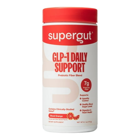 Supergut GLP-1 Daily Support Blood Orange Prebiotic Fiber Blend for Metabolism Support & Digestive Health, 6.1 oz, 18 Servings