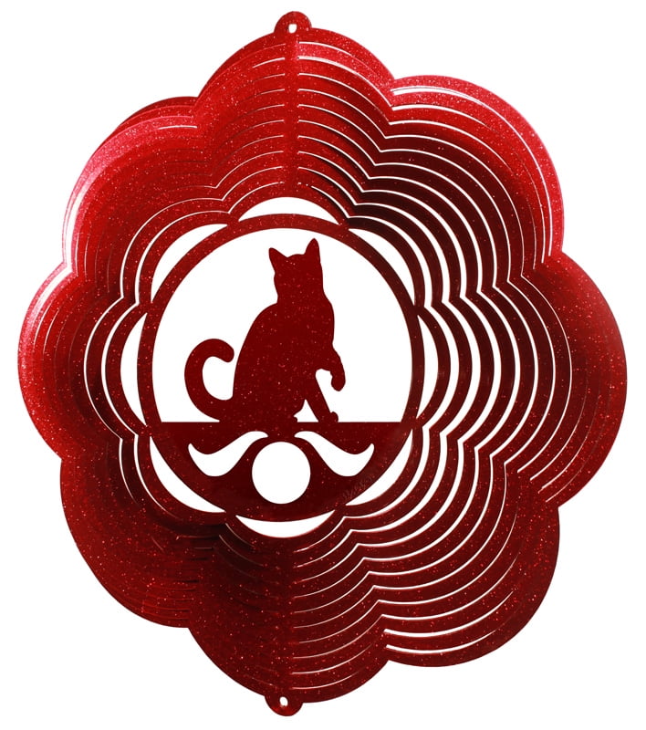 SWEN Products CAT KITTEN CLOUD RED Swirly COMBO Metal Wind Spinner 