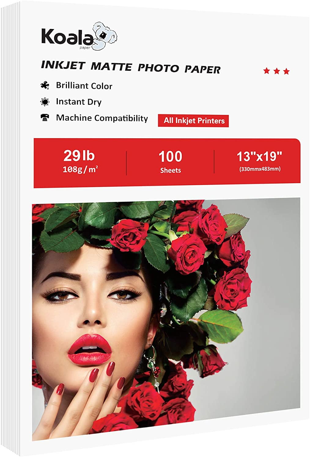 Koala Inkjet Photo Printer Paper 100 Sheets Matte 13x19 inch White