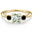 thumbnail image 3 of Gem Stone King 10K Yellow Gold Green Prasiolite and Black Diamond 3-Stone Ring for Women | 1.00 Cttw | Round 6MM | Gemstone Birthstone | Size 6, 3 of 6