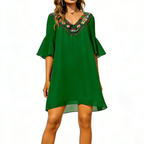 Vestido de Manga Ruffle Polka Chiffon Manga Larga Casual Cómodo Y Elegante para las Mujeres Primavera Verano Uso Diario