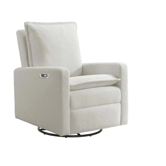Oxford Baby Uptown Power Upholstered Glider Recliner Rocking Chair 270° Swivel for Nursery and Living Room – Boucle White