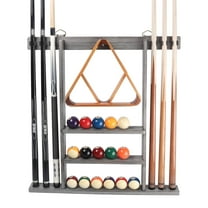GSE Games & Sports Expert Billiard Pool Cue Stick Hanging Wall Mounting Rack. Holds 6 Pool Cue Stick, Billiard Ball Rack and Pool Ball - Brushed Gray