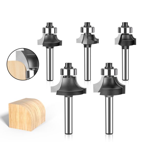 Woodworking Tools Silver Black Plunge Routers For Woodworking Joiner Woodworking 6mm Handle 5-piece Set of Tungsten Steel Alloy Woodworking Milling Tools Corner Fillet Knife