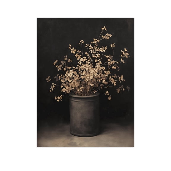 Potopok Vintage Floral Dark Moody Canvas Wall Art, Rustic Flower Painting for Living Room Bedroom, 12x16in
