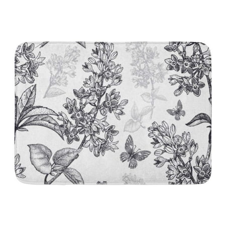 Oriental Door Mats KDAGR Abstract Spring Flowers Floral Pattern Garden Plants Lilac Butterfly Black on Vintage for Oriental Doormat Floor Rug Bath Mat 23.6x15.7 inch ()