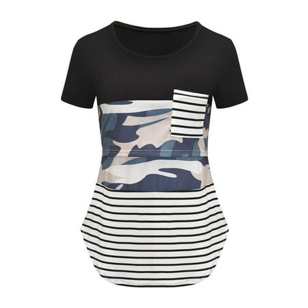 

Women Maternity Short Sleeve Striped Nursing Tops T-shirt for Breastfeeding