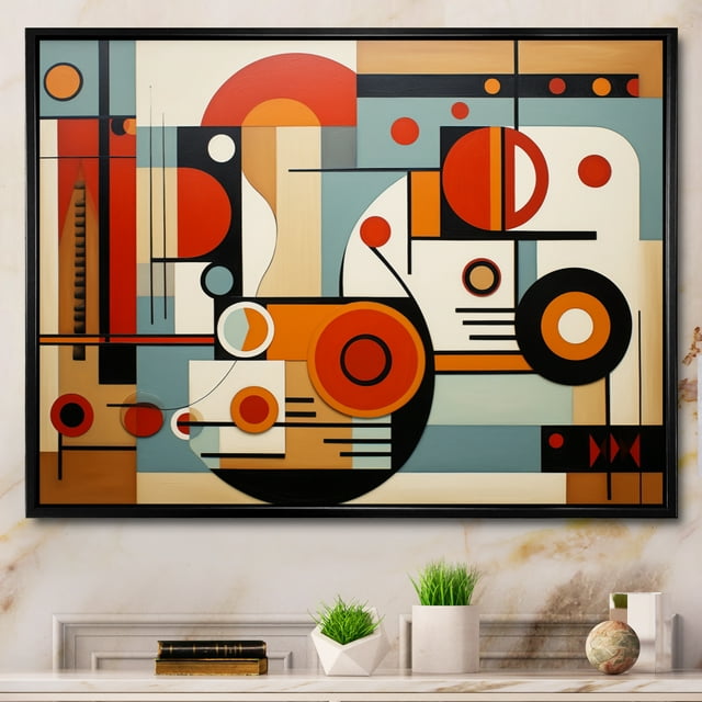 Designart art Mural Encadré Surdimensionné Abstrait Mi-Siècle, art Mural Encadré Mi-Siècle, Géométriques Graphiques Colorés Mi-Siècle, art Mural Encadré Noir Moderne Mi-Siècle Multicolore, Cadre Noir