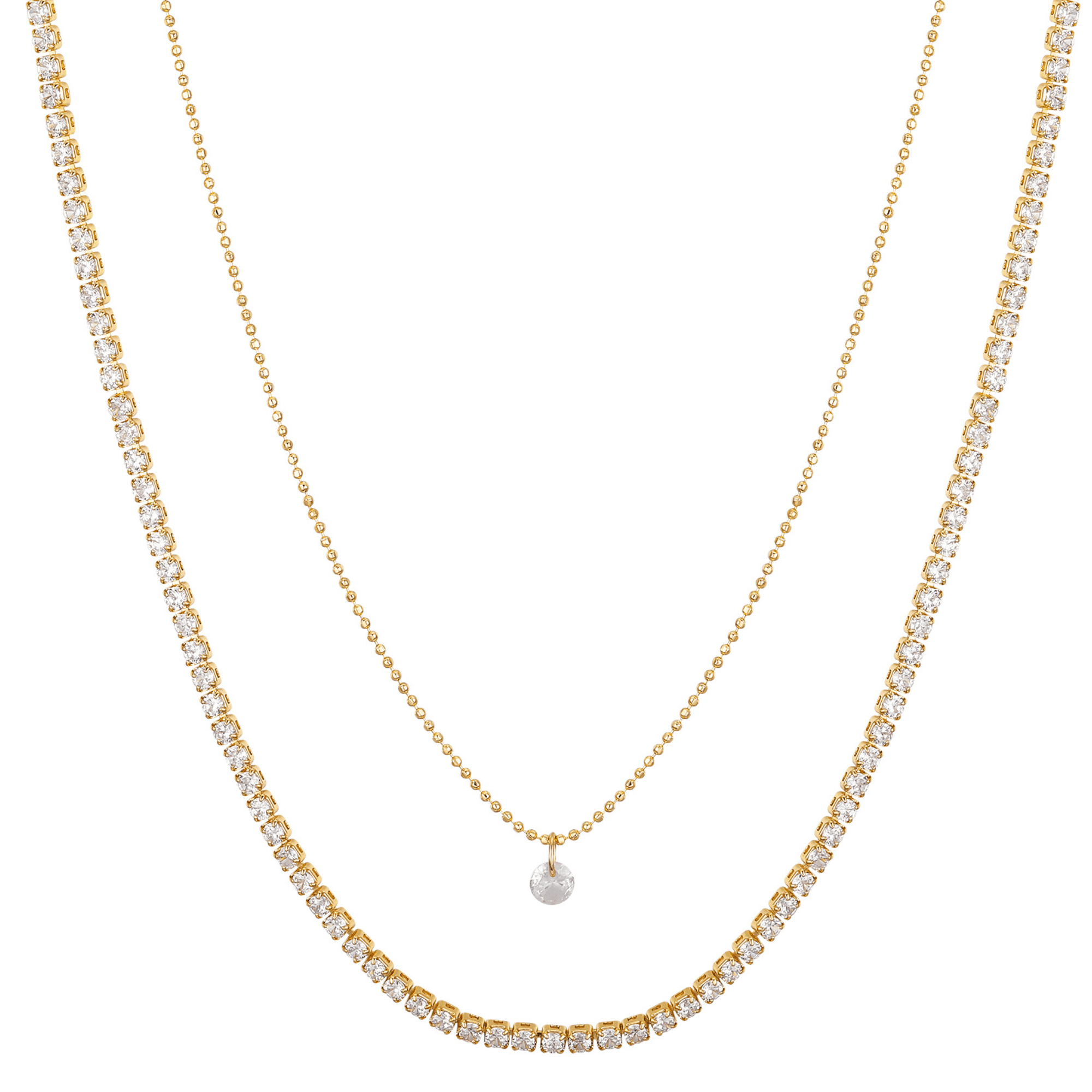 Believe by Brilliance Women's 14Kt Gold Flash Plated Cubic Zirconia Beaded Chain and Tennis Necklace, 16/18+2" Extender