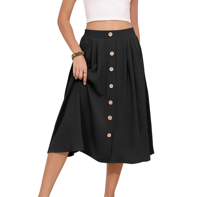 Liquidation d'Été 2025! Robe Grande Taille pour Femmes, Liquidation d'Été pour Femmes, Robe Jupe Décontractée Unie avec Poche Zippée et Boutons