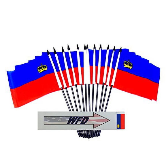 Pack of 12 4"x6" Liechtenstein Polyester Miniature Desk & Little Table Flags, 1 Dozen 4"x 6" Liechtensteiner Small Mini Hand Waving Stick Flags