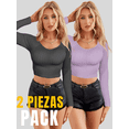 thumbnail image 4 of Set De Dos Blusas Unitalla Crop Top De Manga Larga Para Mujer Moda, 4 of 5