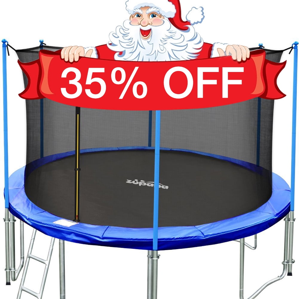 TÜV Approved Zupapa 12' Trampoline with Enclosure, Ladder & Safety Pad Blue Round by
