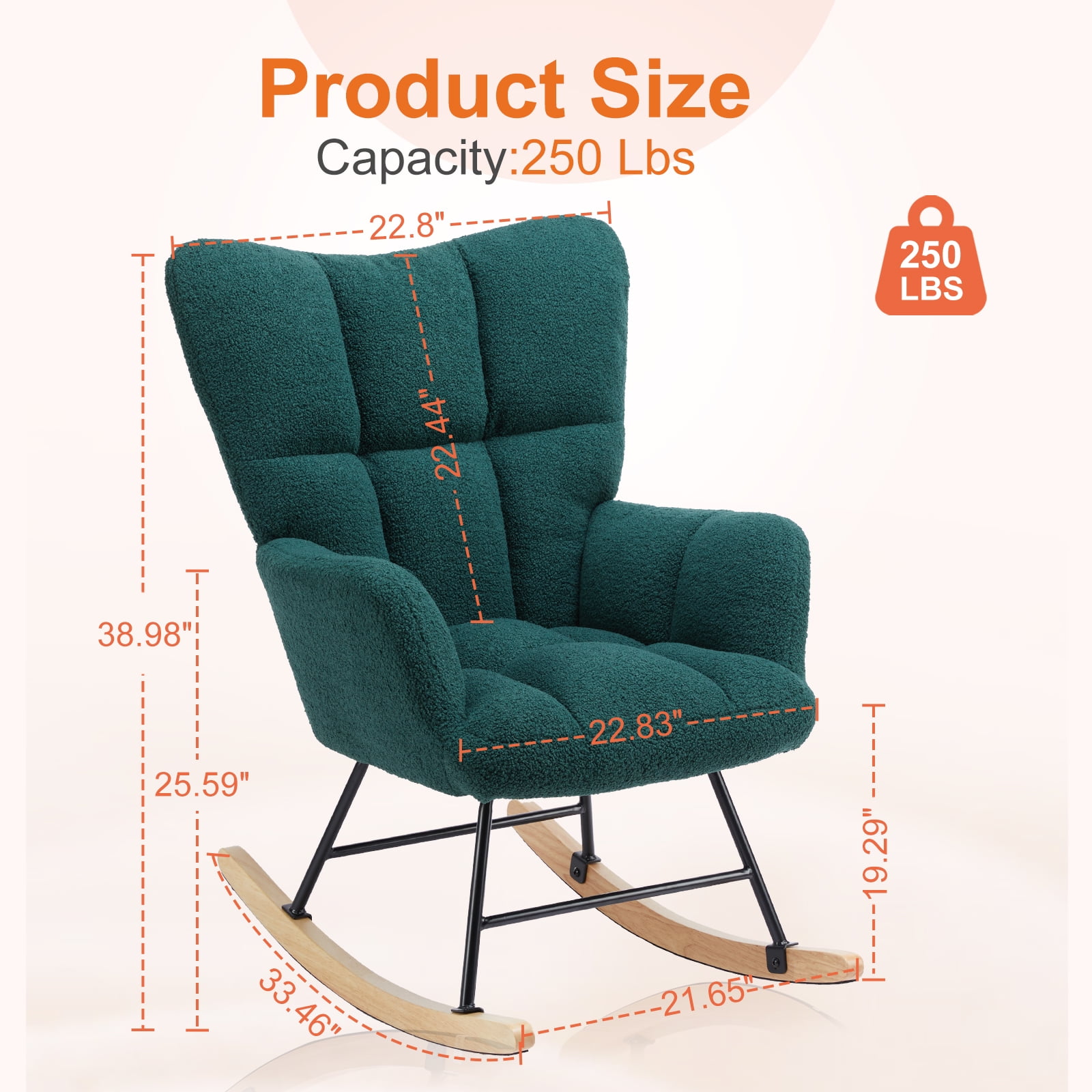 MCQ Rocking Chair Nursery, Teddy Upholstered Glider Rocker with High Backrest, Reading Chair Modern Rocking Accent Chairs Glider Recliner, Green