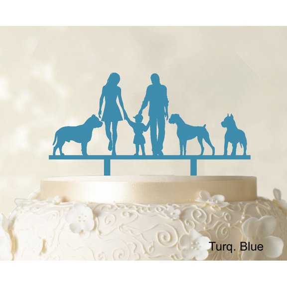 "Custom Family Cake Topper With Dogs Silhouette Wedding Cake Topper Cake Decorations Option Available 6""-7"" Inches Wide"