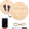 thumbnail image 1 of Baby Announcement Sign, 5.9 Inch Diameter Wooden Hello World Newborn Sign with, 1 of 4
