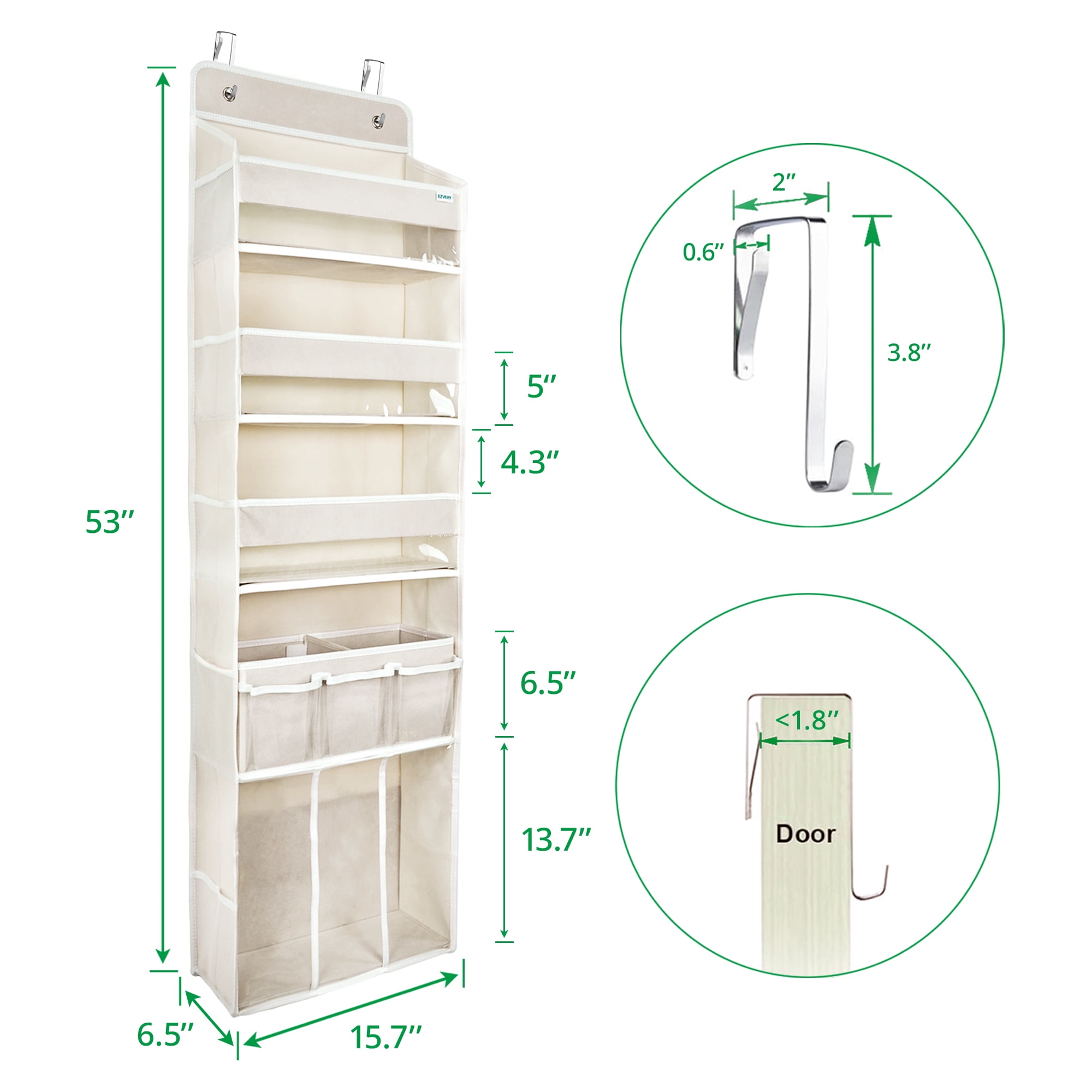 Baby Hanging Organizer 5-Shelf Over-the-Door Organizer with Diaper Caddy, Beige, 1 Count