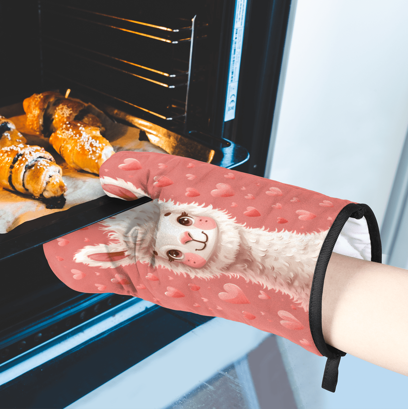 CURLYOOT Cute Animal Alpaca Llama Oven Mitts and Pot Holders Sets of 2, Non-Slip Washable Hot Pads and Oven Gloves for Kitchen Cooking Baking