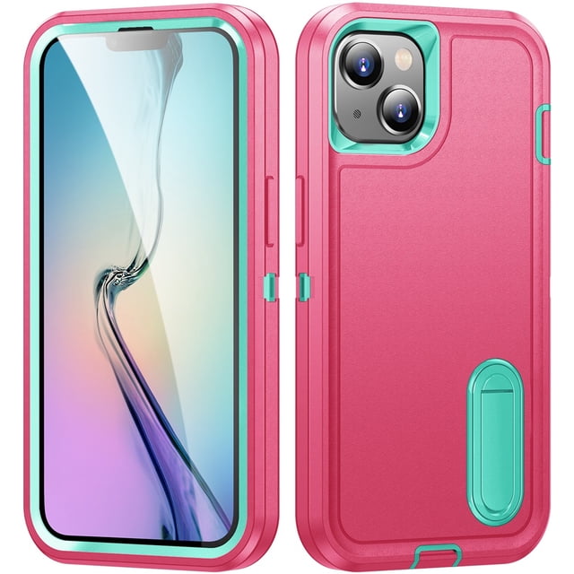 for iPhone 15 Plus Case, iPhone 15 Plus Phone Case with Built in Kickstand, Shockproof/Dustproof/Drop Proof Heavy Duty Military-Grade Rugged Protective Cover for iPhone 15 Plus,Rose Red