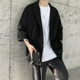 thumbnail image 2 of Men Spring Suit Jacket Men Suit Coat Solid Color Spring Summer Suit Jacket Single-button Lapel Design 3/4 Sleeve Loose Fit Casual Business Outerwear, 2 of 8