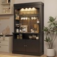 thumbnail image 3 of Studyset Coffee Bar Cabinet with LED Lights 72" Tall Buffet Cabinet with Storage Farmhouse Kitchen Sideboard Tall Coffee Hutch with Microwave Stand Wine Rack Glass Shelf Dining Room, 3 of 7