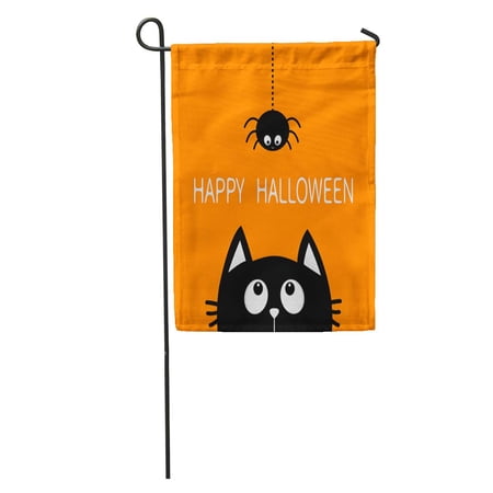 SIDONKU Happy Halloween Black Cat Face Head Silhouette Looking Up to Hanging on Dash Line Spider Insect Cute Garden Flag Decorative Flag House Banner 28x40 inch