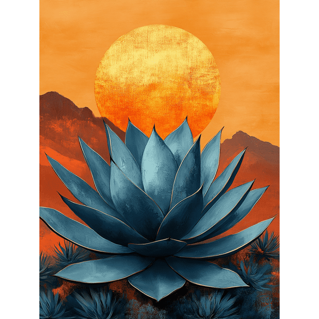 Qisvanset 12x16 Inch 2D Flat Framed Canvas Art, Mid Century Modern Agave Plant Minimalist Home Wall Art Decor
