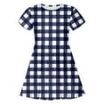thumbnail image 4 of Tfken Girls Dresses For Summer Plaid Crew Neck Short Sleeve Dresses Trendy Daily Wear Teen Elegant Clothes Blue Size 8-9 Years, 4 of 4