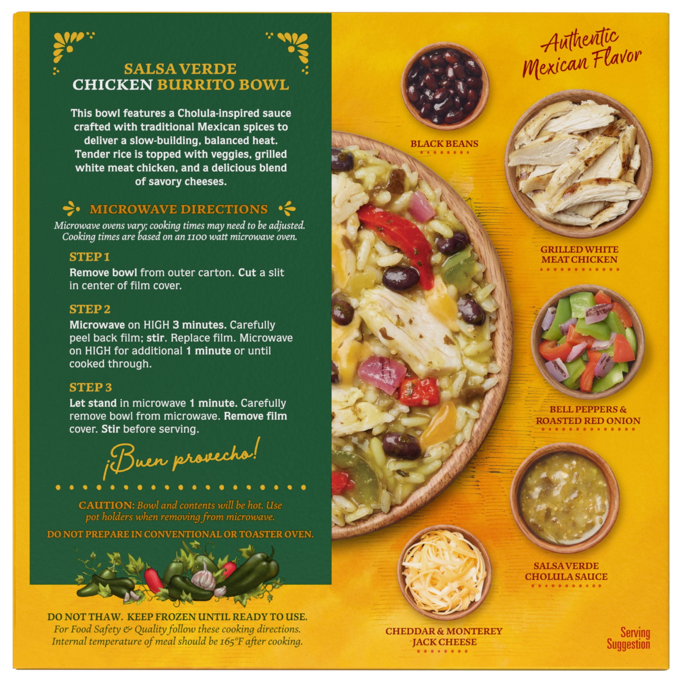 Cholula Salsa Verde Chicken Frozen Burrito Bowl, 9.0 oz