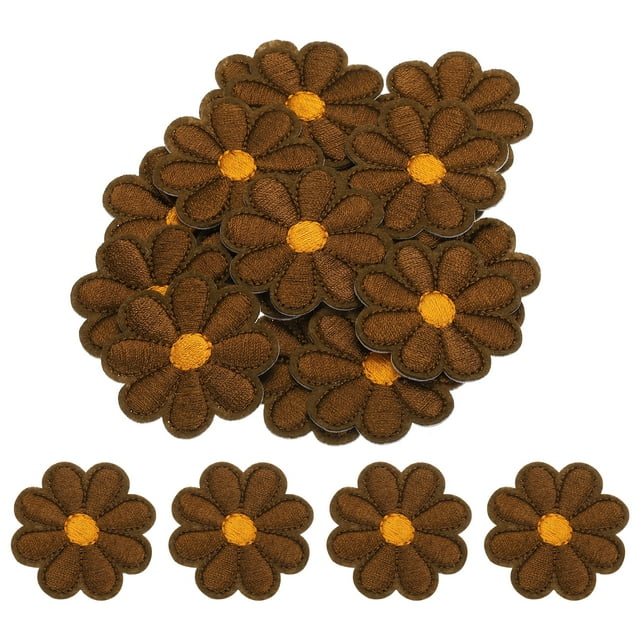 Parche de flores de Uxcell para planchar, bordado, parche de flores para reparación de ropa, mochila 3.54x3.54" 15 Pcs (Marrón)