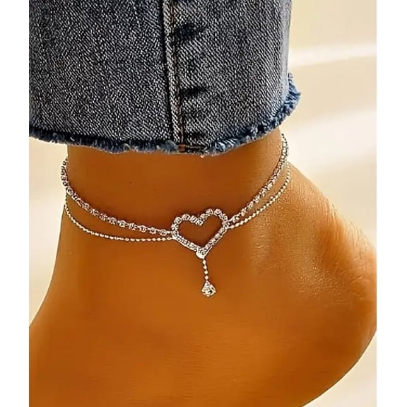 Rhinestone Heart Anklet