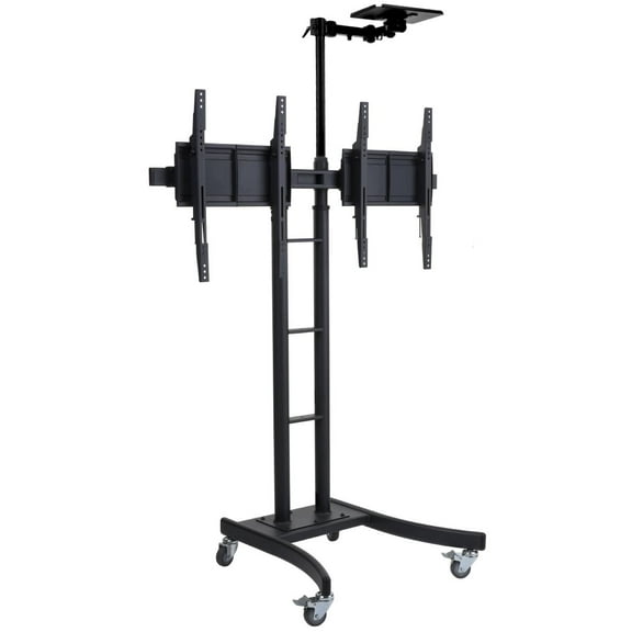 Dual Double TV Stand for 24-70" HDTVs, Portable Cart with Locking Wheels, Camera Shelf for Conference (MB895BKC)