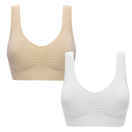Mrat Sports Bra High Impact 2pc Women s Wireless Bra  Comfort Sleepwear Lingerie Tops Wirefree Bra for Women Plus Size Supportive Sports Bras for Lady S-136 White S