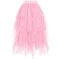 thumbnail image 2 of WQNVRNR Women's Tiered Asymmetrical Tulle Skirt- Casual Sequin High Waist Midi Skirt Fairy Princess Skirt Pink Size S, 2 of 6
