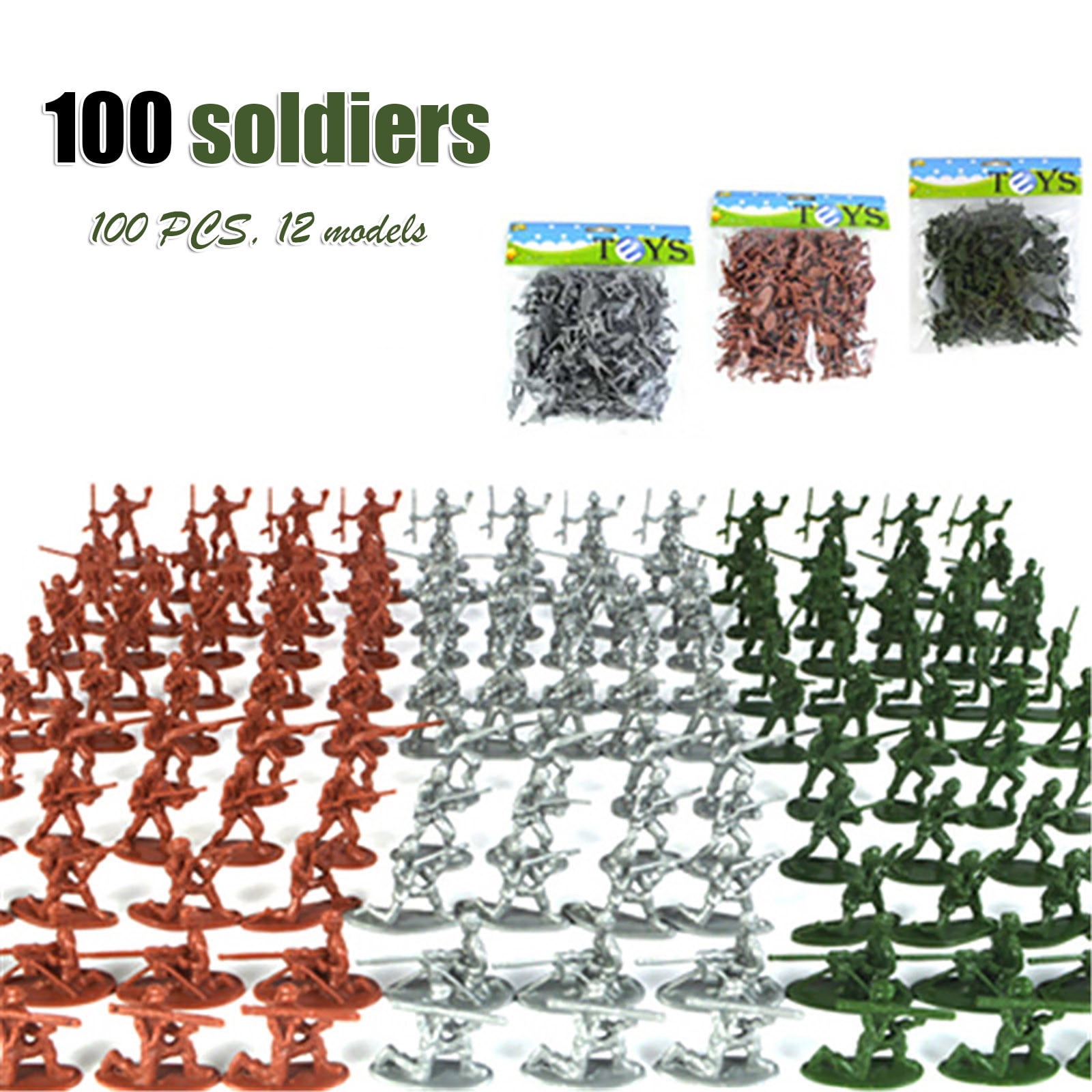 Eqslft 100 Pcs Army Men Soldiers Set Green Army Men 1-1.5 Inches Mini People Figurines Soldiers Assorted Poses Action Figures Model Trains Miniature Scenes Gift