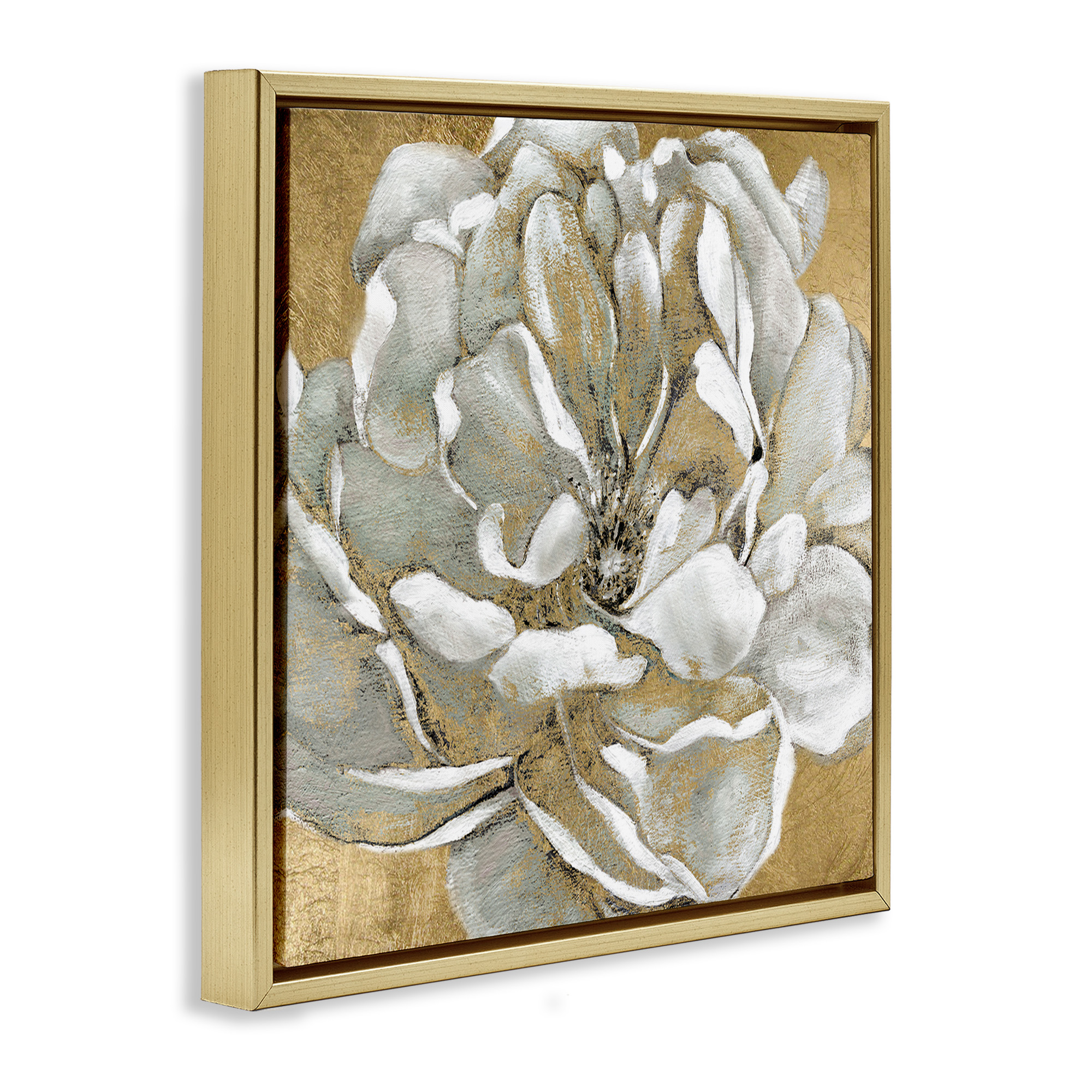 Stupell Industries Blushing White Magnolia Flower Abstract Botanical & Floral Painting Gold Floater Framed Canvas Art Print Wall Art, 25 x 25
