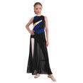 thumbnail image 2 of inlzdz Kids Girls Lyrical Dance Dress Halter Sleeveless Overlay Chiffon Tulle Skirt Contemporary Dancewear Black Blue 10, 2 of 6