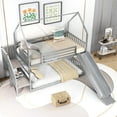 thumbnail image 2 of Euroco Heavy Duty Metal House Bunk Bed, Twin over Twin Bed with Slide and Storage Staircase for Bedroom, Silver, 2 of 13