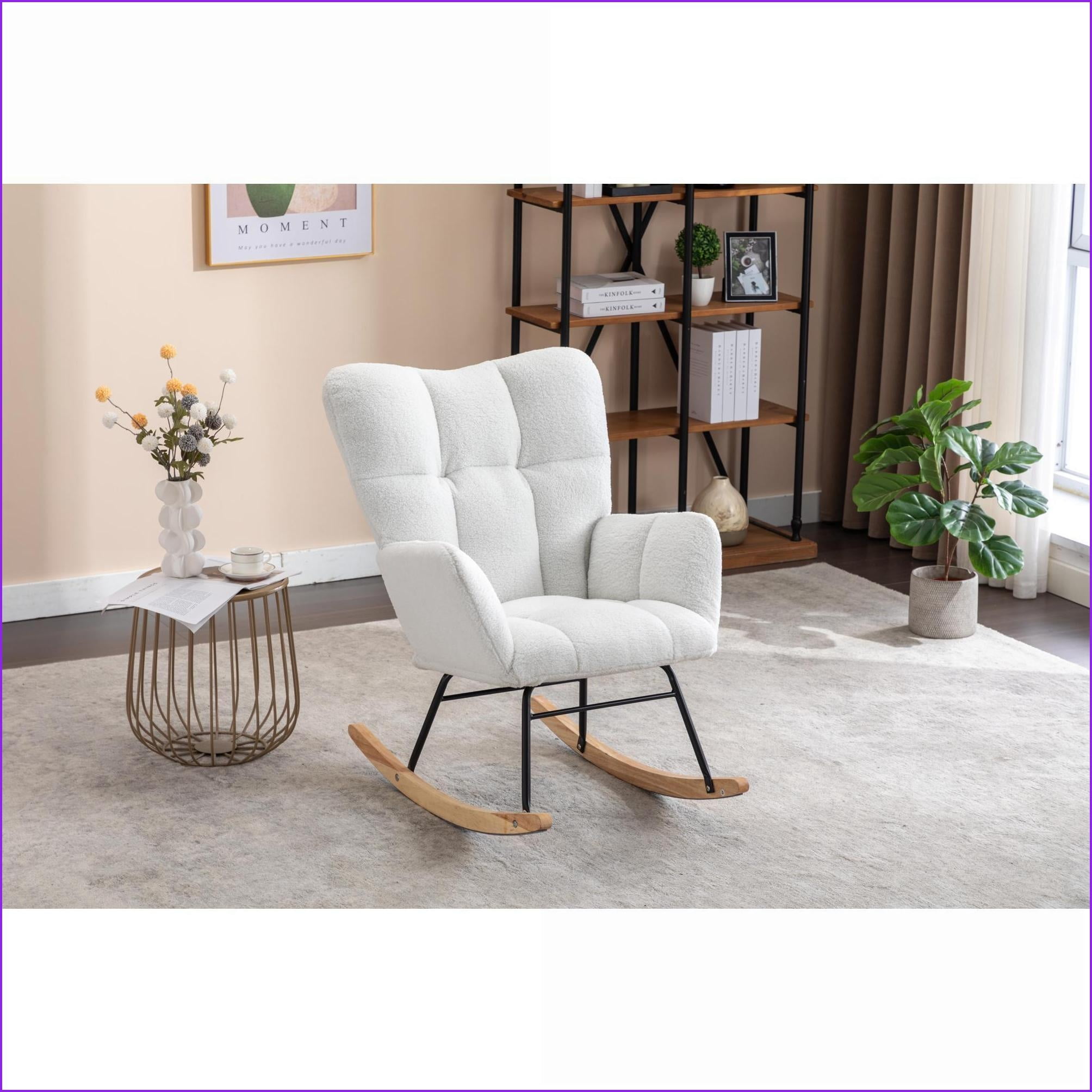 Rocking Chair Glider, Ivory Teddy Fabric Nursery Accent Chair | Teddy | Foam