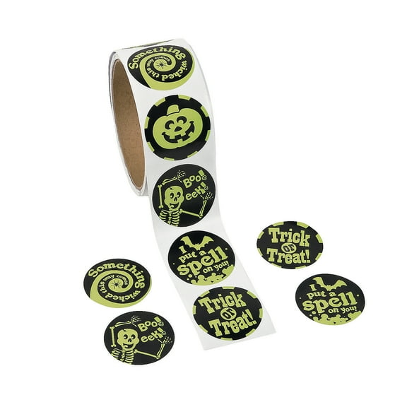 Glow-in-the-Dark Halloween Sticker Roll - 100 Pieces
